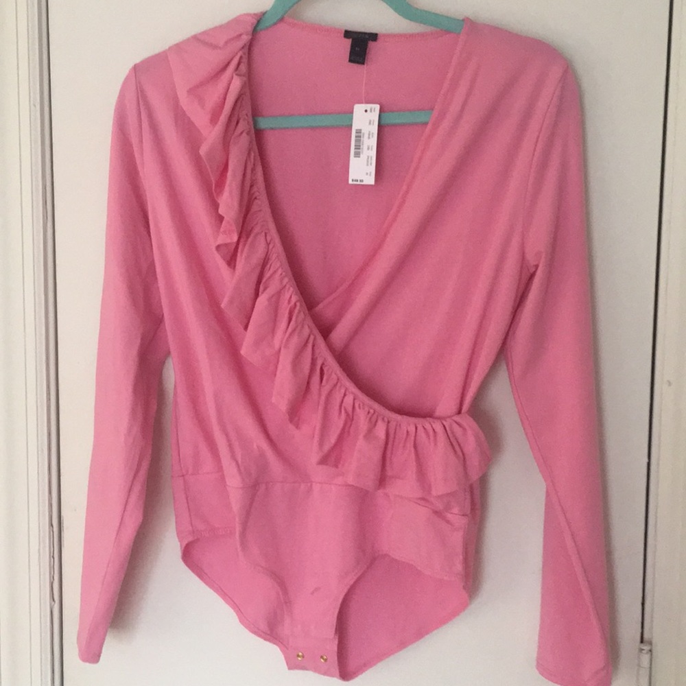JCREW PINK Ruffle bodysuit